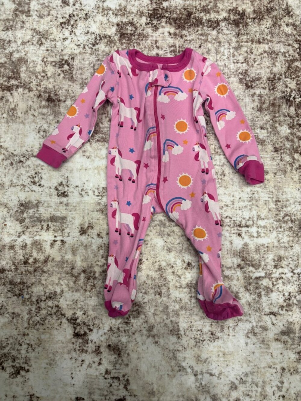 Leveret Baby Pink Unicorn & Rainbow Footed Sleeper Pajamas (0-3 Months)